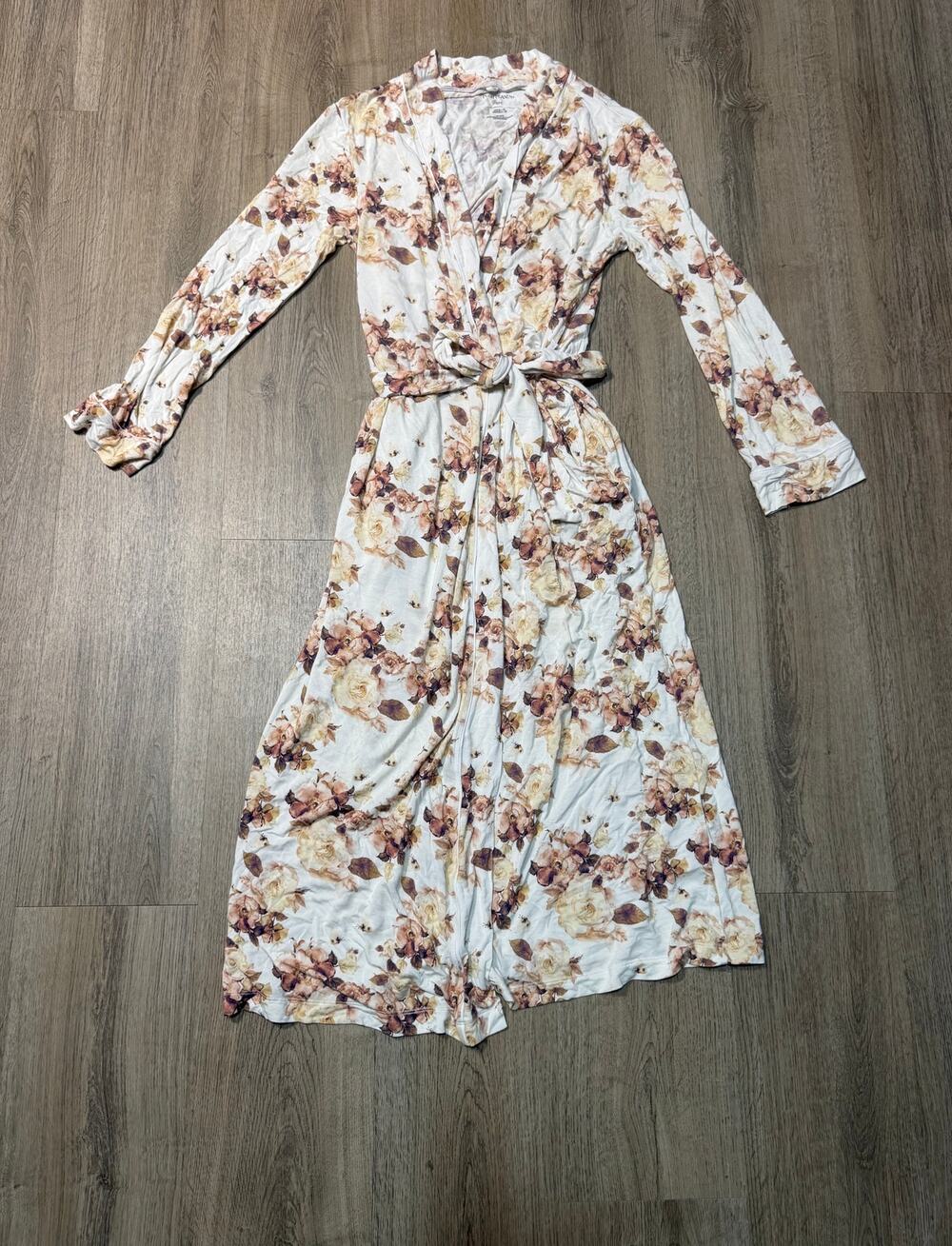 Posh Peanut Women's Bamboo Cream Floral Wrap Maxi Robe